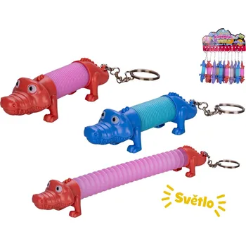 Krokodýl natahovací 11-21cm/přívěsek na klíče na baterie se světlem, 3barvy