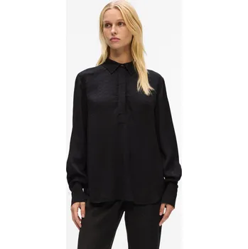 HALENKA KARL LAGERFELD LOGO JACQUARD FLUID BLOUSE ELONGATED LOGO BLACK AOP