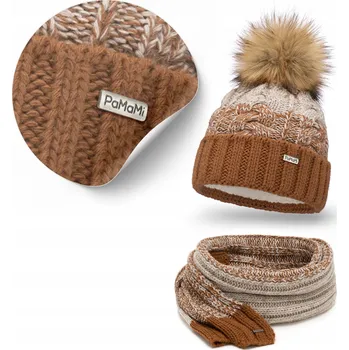 Čepice Hnědá Zimní Dámská Sada: Teplá Čepice a Dlouhá Šála PaMaMi