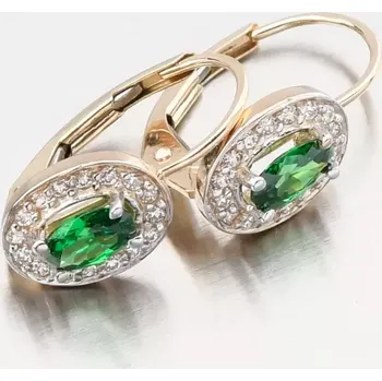 Náušnice Dámské náušnice žluté zlato 585 zirkon se smaragd 52GZ-8049-ZL-SMAR-KL