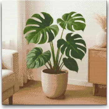 Diamantové malování Diamantové malování - Monstera deliciosa Velikost: 50x50cm, Rámování: Pouze srolované plátno, Diamanty: Kulaté