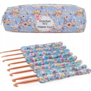 Vrták Sada háčků na háčkování s rukojetí a pouzdro s květinovým vzorem, 8 kusů, 2,5 - 6 mm