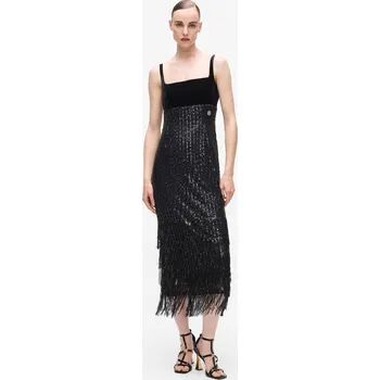 Dámské oblečení ŠATY KARL LAGERFELD SEQUINS FRINGE DRESS BLACK