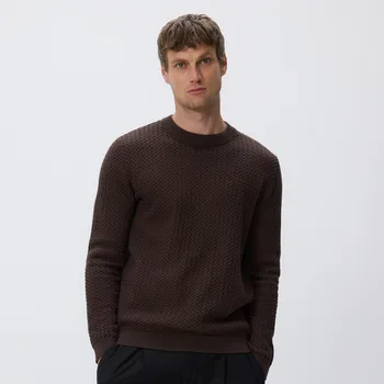 Pánský svetr Reserved - Strukturální svetr z bavlny - tmavě hnědá - 067FR-89X - 067FR-89X-S