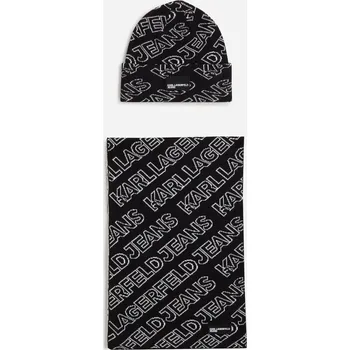 Klobouk SET ČEPICE A ŠÁLA KARL LAGERFELD JEANS KLJ MONOGRAM SCARF BEANIE GP BLACK