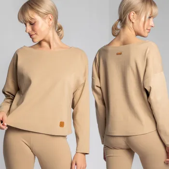 Dámská mikina VÝPRODEJ POHODLNÁ MÓDNÍ HLADKÁ DÁMSKÁ BAVLNĚNÁ BÉŽOVÁ MIKINA 44/46 2XL/3XL