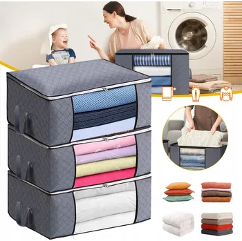 Úložný box 3 KUSY SKLÁDACÍCH ÚLOŽNÝCH BOXŮ 90 L NA OBLEČENÍ, PŘIKRÝVKY A ODĚVY