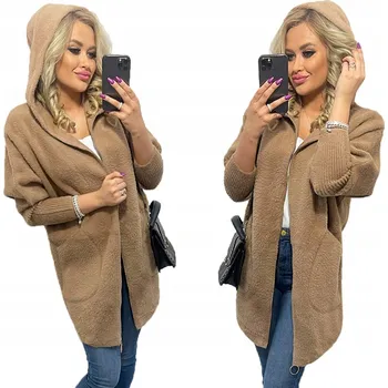 Dámský kabát Soprato dámský kabát vícebarevný oversize s kapucí 05 alpaka zip kabát s kapucí podzim zima univerzální velikost