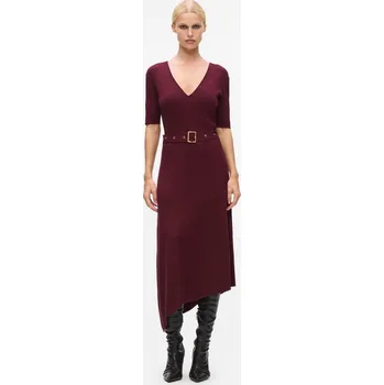 Dámské šaty ŠATY KARL LAGERFELD BELTED KNIT DRESS WINDSOR BURGUNDY