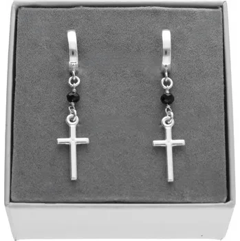 Náušnice Visací náušnice křížky kříže s černým korálkem stříbro 925, 4 cm + krabička