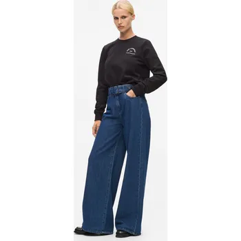 Dámské džíny DŽÍNY KARL LAGERFELD BELTED WIDE LEG DENIM PANTS DARK BLUE DENIM