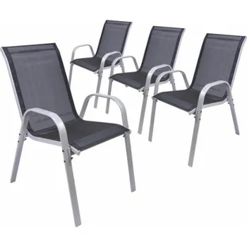 4x stohovatelná zahradní jídelní židle kov + umělá textile šedá