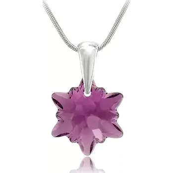 Náhrdelník Swarovski Elements Edelweiss Snowflake krystal 14mm - Stříbrný náhrdelník (přívěsek + řetízek) visací fialová vločka, protěž, kytička 34221.1 Amethyst (fialová, bordó, vínová)