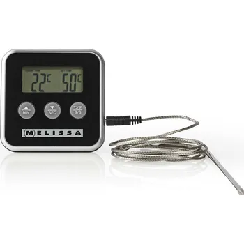 Kuchyňský teploměr Melissa 16310241 digitální teploměr na maso, 0–250 °C, časovač, černý