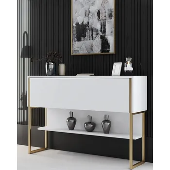 Komoda Luxe konzolový stolek se kříňkou, zlatá / bílá