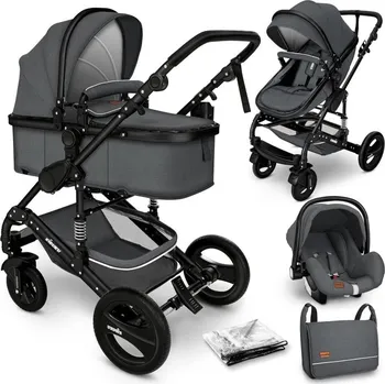 Kočárek Kiduku Kombinovaný kočárek 3v1 Šedý/Černý