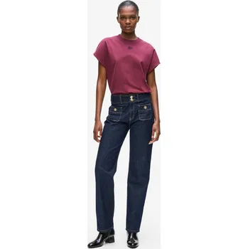 Dámské džíny DŽÍNY KARL LAGERFELD RETRO STRAIGHT DENIM PANTS DARK BLUE DENIM