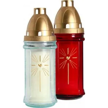 Smuteční dekorace Bispol 3004 svíčka hřbitovní zlatý kříž se srdcem červená