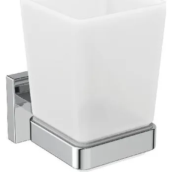 Držák na kartáček Ideal Standard IOM Square - Pohárek na kartáčky a pastu s držákem, matné sklo/chrom E2204AA