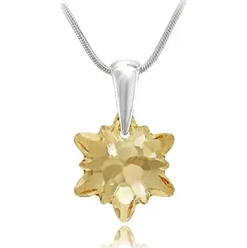 Náhrdelník Swarovski Elements Edelweiss Snowflake krystal 14mm - Stříbrný náhrdelník (přívěsek + řetízek) visací zlatá vločka, protěž, kytička 34221.1 Golden Shadow (zlatá, světlá jantarová, zlatobéžová)