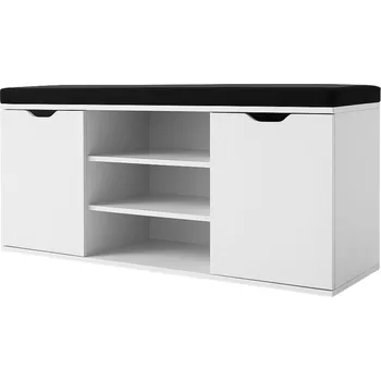 Botník BOXIMO Botník bílý se sedákem PORTA, 103 x 30 x 46 cm