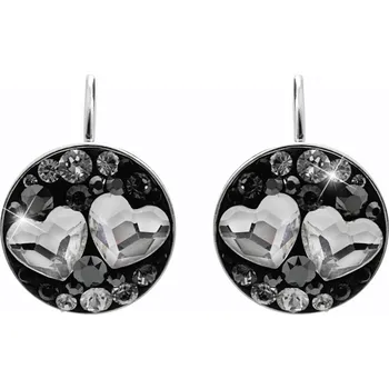 Náušnice JSB bijoux s.r.o. Stříbrné náušnice klapky kulaté s krystaly ve tvaru srdcí Swarovski Jet (Stříbro 925/1000)