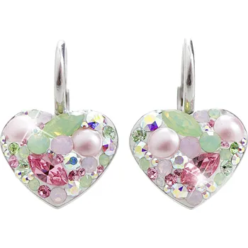 Náušnice JSB bijoux s.r.o. Stříbrné náušnice klapky srdce s krystaly Swarovski Multi střední (Stříbro 925/1000)