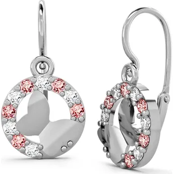 Náušnice Dětské náušnice z bílého zlata - motýlci s růžovými a čirými zirkony