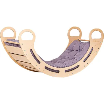 Dětská houpačka Dřevěná montessori houpačka s šedým polštářem - 85 cm