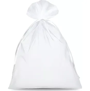 Svatební dekorace 25 ks Organza sáčky 13 x 18 cm - bílé s dvojitou saténovou stužkou