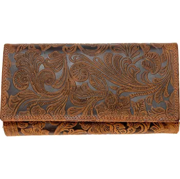 Módní doplněk WILD Kožená dámská velká peněženka WILD By Loranzo - hnědá - ornament