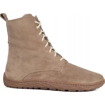 Dámská zimní obuv Dámské kotníkové boty BAREFOOT zateplené kožené šněrovací semišové 0778W béžové 42