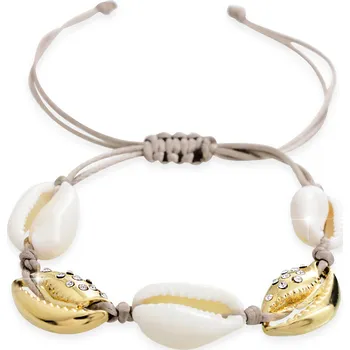 Náramek JSB bijoux s.r.o. Pletený náramek zlaté mušle z bižuterní slitiny a přírodní mušle doplněné o krystaly Swarovski Crystal