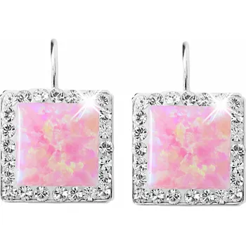 Náušnice JSB bijoux s.r.o. Stříbrné náušnice klapky s čtvercovým opálem a krystaly Swarovski Rose velké (Stříbro 925/1000)