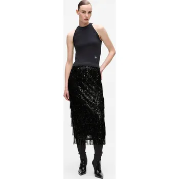 Dámská sukně SUKNĚ KARL LAGERFELD SEQUINS FRINGE SKIRT BLACK