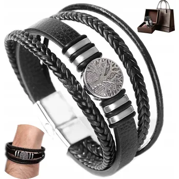 Náramek PÁNSKÝ NÁRAMEK SKÓRZANA SKÓRA CZARNA 19-23 CM, NÁRAMEK JAKO DÁREK