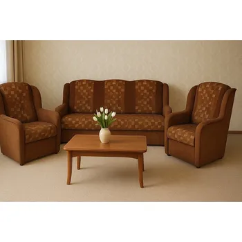 Sedací souprava Falco Rozkládací sedací souprava UŠÁK 3F+1+1 s úložným prostorem, hnědá Platan 6417-59/6418-59 K