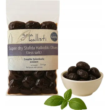 ČERNÉ OLIVY S PĚDKÁMI 250G, SUŠENÉ ČERNÉ OLIVY ŘECKÉ CHALCIDIKI