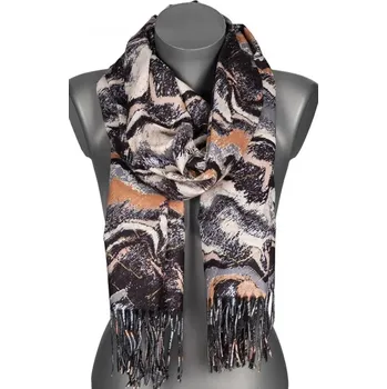 Šála Dámská šála se zlatým vzorem a třásněmi RC-24-1 Černá