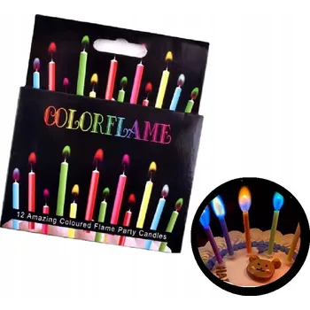Barevné narozeninové svíčky na dort s barevným plamenem, 12 kusů