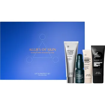 Pleťový krém Allies of Skin Lift & Protect Routine Allies of Skin Molecular Silk Amino Hydrating Cleanser hydratační čisticí gel s aminokyselinami 25 ml + Allies of Skin Multi Peptides & GF Advanced Lifting Serum liftingové pleťové sérum 7 ml + Allies of Skin Peptides