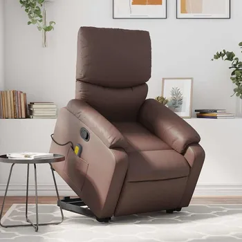 Křeslo zahrada-XL Zvedací masážní polohovací křeslo hnědé umělá kůže 3204895