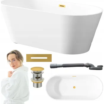 Vana Volně stojící akrylátová vana Invena Limnos, odtok uprostřed, 170 x 75 cm