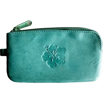 Dámská velká kožená klíčenka 1039-A tyrkysová s kytičkou-2. jakost