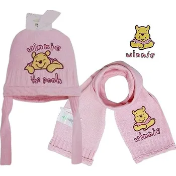 Čepice Medvídek Pú - souprava šála a čepice, růžová, 46