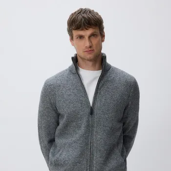 Pánský svetr Reserved - Svetr s rolákem s příměsí vlny - středně šedá - 066FR-85M - 066FR-85M-XXL