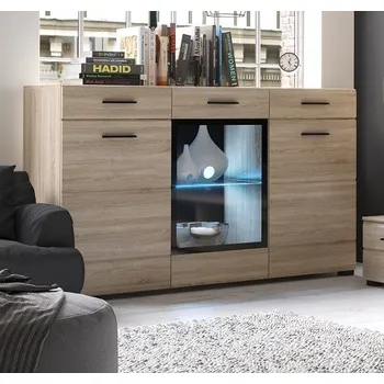 Komoda ARKTIKA NEW -komoda kom 1W2D2S, lamino Dub sonoma / úchytky hnědočerné - včetně LED osvětlení -(Vusher kom 1w2d2s 3balíky)(UG) (K150)