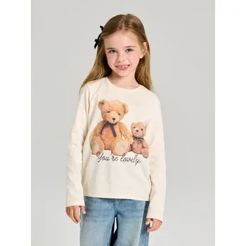 Dívčí oblečení Sinsay - Bavlněné oversize tričko s potiskem - krémová - 525GP-01X - 525GP-01X-98