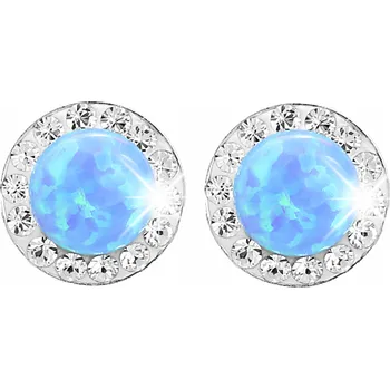 Náušnice JSB bijoux s.r.o. Stříbrné náušnice puzety s kulatým opálem a krystaly Swarovski Blue malé (Stříbro 925/1000)