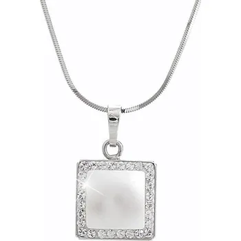 Náhrdelník JSB bijoux s.r.o. Stříbrný náhrdelník S perlovým čtvercem a krystaly Swarovski Crystal velký (Stříbro 925/1000)